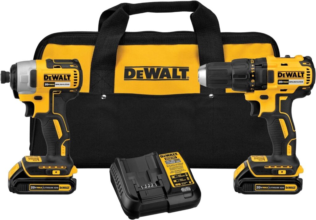 DEWALT 20V MAX Cordless Drill and Impact Driver, Power Tool Combo Kit with 2 Batteries and Charger (DCK240C2)
