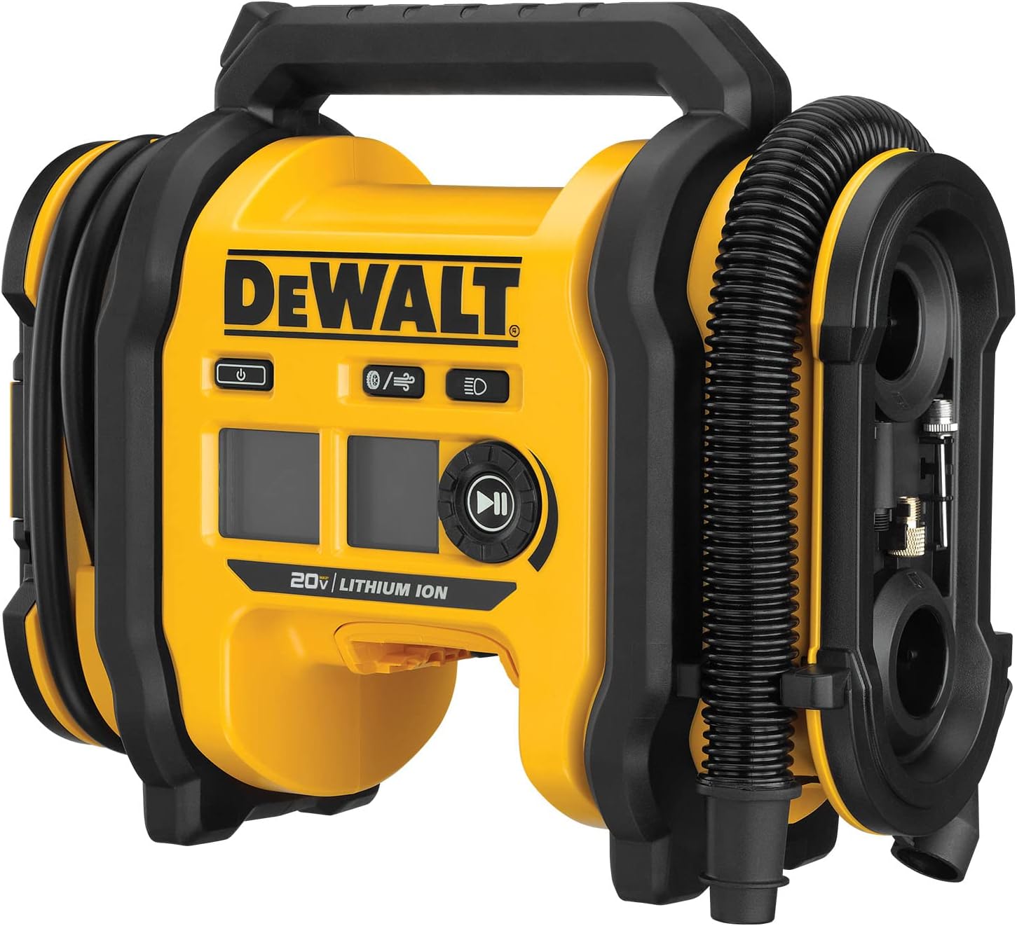 DEWALT 20V MAX Tire Inflator, Compact and Portable, Automatic Shut Off, LED Light, Bare Tool Only (DCC020IB) DEWALT 20V MAX Tire Inflator, Compact and Portable, Automatic Shut Off, LED Light, Bare Tool Only (DCC020IB)