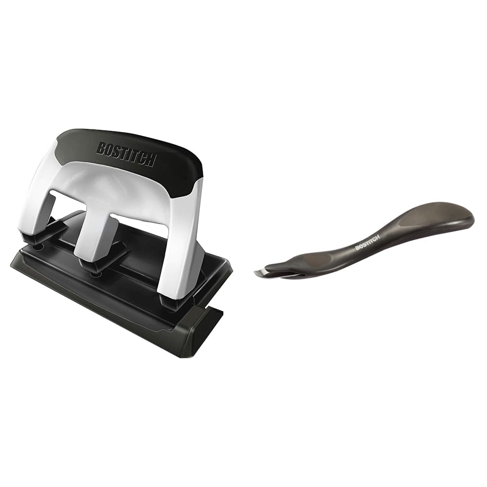Bostitch Office EZ Squeeze Heavy Duty 3 Hole Punch, 40-Sheet Capacity, Use Less Force, Perfect for Home Office School Supplies, Sleek Design, Silver