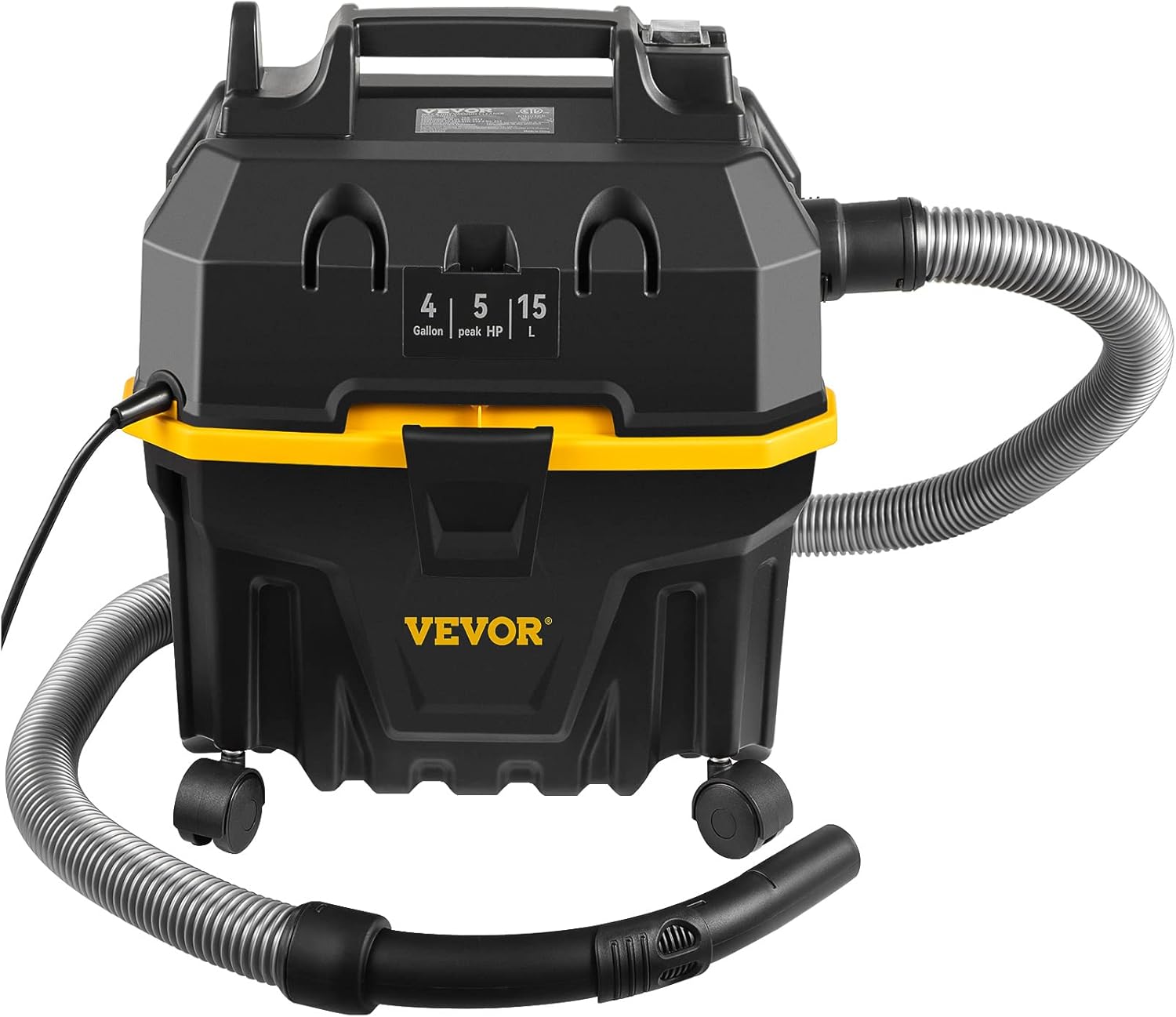 VEVOR Wet Dry Vac, 2.6 Gallon, 2.5 Peak HP, 3 in 1 Portable Shop Vacuum with Blowing Function, Attachments Storage, Perfect for Cleaning Floor, Upholstery, Gap, Car, Black/Yellow, ETL Listed